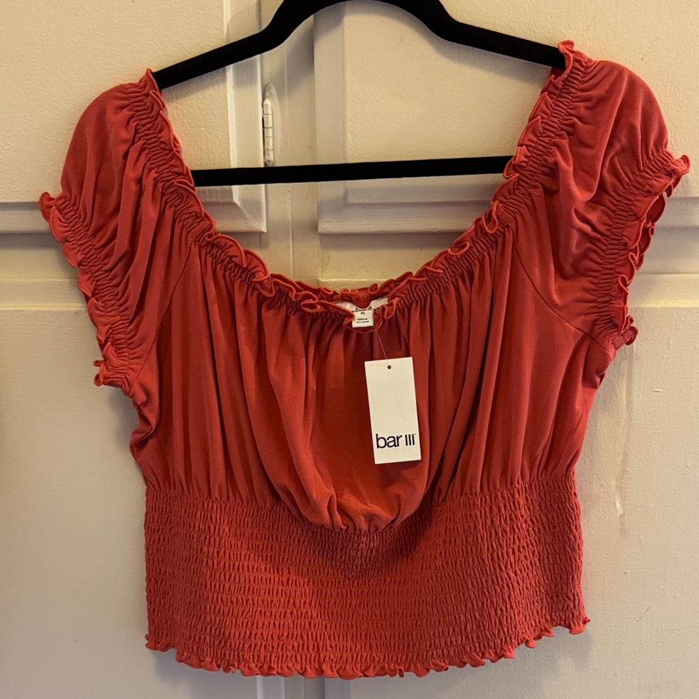 Bar III Women's Coral Smocked Blouse
